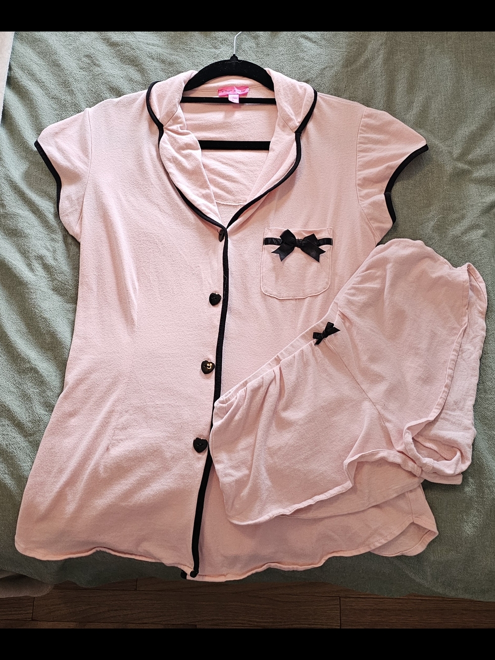 Betsey Johnson Pink Short Sleeve Pajama Set with Black Detail